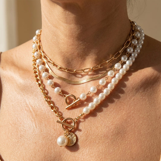 Modern Perle Layered Halsketten-Set