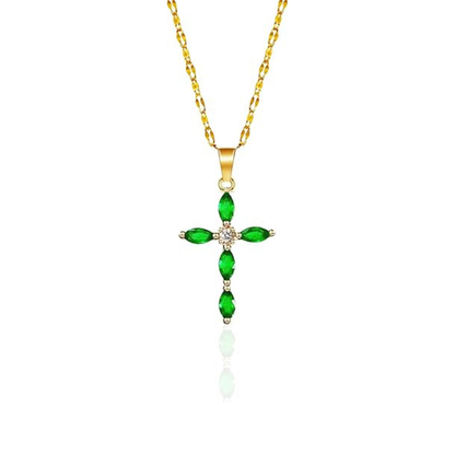 Gold Smaragd Marquise Cross Halskette