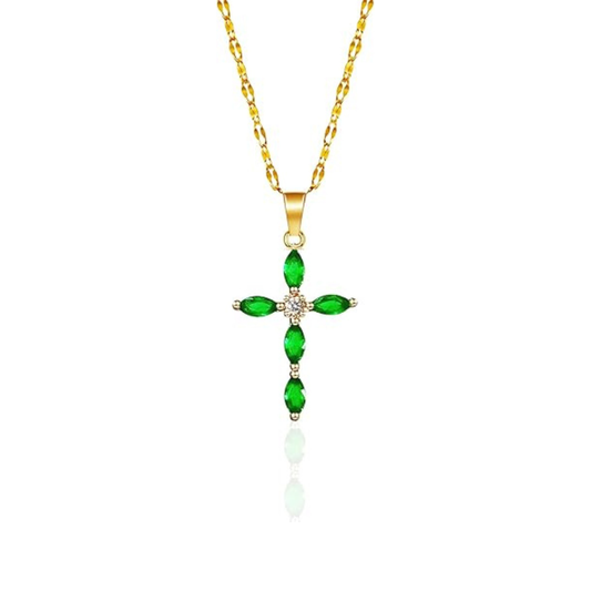 Gold Smaragd Marquise Cross Halskette