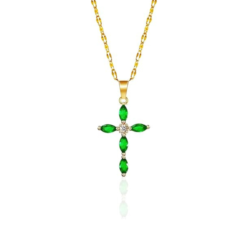 Smaragd Cross Halskette | Gold